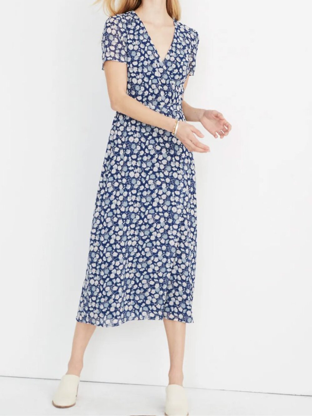 Madewell Midi Dress Bue Floral Wrap Front Size 2